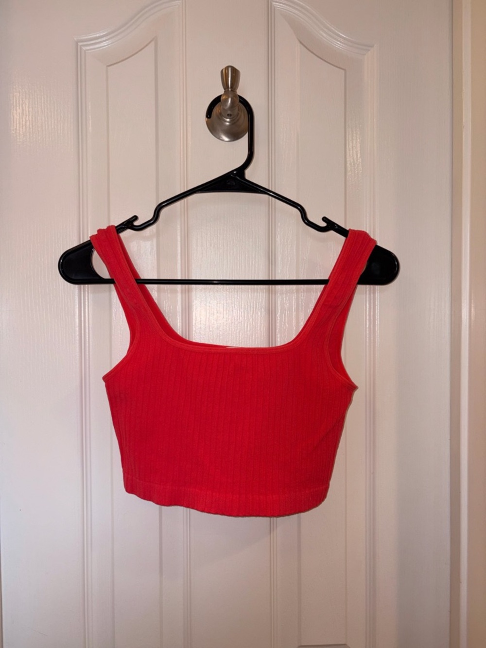 Red Ribbed Square-Neck Crop Top